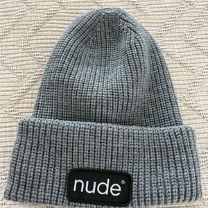 NUDE Gray Ribbed Cuffed Beanie with Logo Patch